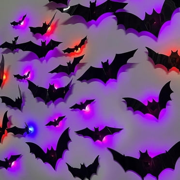 Jinswick Lot de 24 Chauves-Souris Lumineuses Décoration d'Halloween Lumières DEL pour Halloween, Décoration Murale Phosphorescente, Chauve-Souris 3D Lumineuse avec Effets Scintillants pour Intérieur et Extérieur (Chauves-Souris)