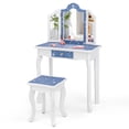 thumbnail image 2 of Costway Kids Vanity Set Toddler Makeup Table & Stool with Tri-folding Mirror Drawer Blue, 2 of 2