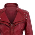 thumbnail image 3 of Qertyioot Veste en Cuir pour Femmes à Manches Longues à Revers Court, 3 of 3