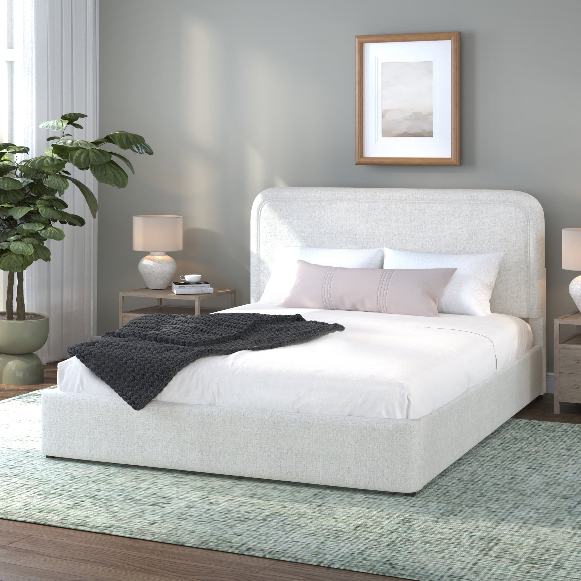 Lit plateforme double Juliet en tissu bouclé – Better Homes & Gardens, couleur ivoire