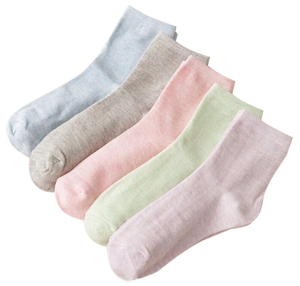Bangcool 5 Pairs Women's Socks Classic Plain Cotton Ankle Socks Crew Socks Autumn Winter Warm Socks for Women Girls