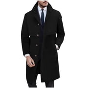 Pisexur Trench Coat for Men Men Casual Button Solid Long Sleeve Pockets Turn Down Collar Outwear Coat Wool Coat Men Men Winter Jacket