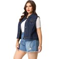 thumbnail image 3 of GRACE & GRANDEUR Women's Plus Size Fashion Spring Button Down Sleeveless Jeans Denim Jacket Dark Blue 4X, 3 of 6