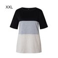 thumbnail image 2 of Femmes T-shirt Couleur Bloc Femmes Courtes Manches Couleur Fille Manches Courtes Top Col Rond, Noir Coloré, XXL, 2 of 7