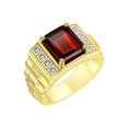 thumbnail image 2 of RYLOS Men's Rings 14K Yellow Gold Designer Style 10X8MM Emerald Cut Shape Gemstone & Diamonds Garnet January Birthstone Rings For Men Size 10, 2 of 6