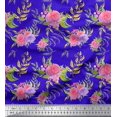 thumbnail image 1 of Soimoi Blue Poly Georgette Fabric Leaves & Rose Floral Printed Fabric 1 Yard 52 Inch Wide, 1 of 5