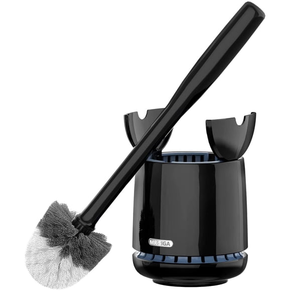 MR. SIGA Premium Toilet Bowl Brush and Holder with Solid Handle and Durable Bristles for Bathroom Cleaning, Black, 1 Pack