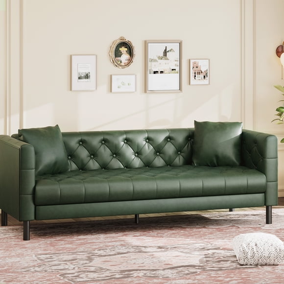 Canapé Chesterfield en Cuir PU Capitonné à Boutons de 81 Pouces - Canapé 3 Places à Assise Profonde avec Cadre en Bois pour Maison Appartement
