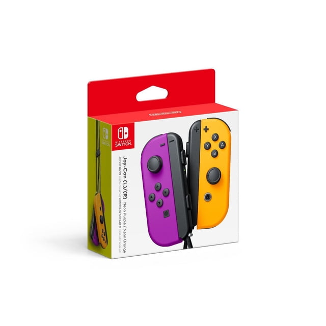 Joy-ConTM (L)/(R) - Manettes Nintendo Switch Néon Violet/néon Orange en Emballage de Vente au Détail, avec Manettes Néon Violet Gauche et Néon Orange Droit avec Ensembles de Boutons Complets, sticks Analogiques, Dragonnes et Commandes de Mouvement pour modes de Jeu Polyvalents.