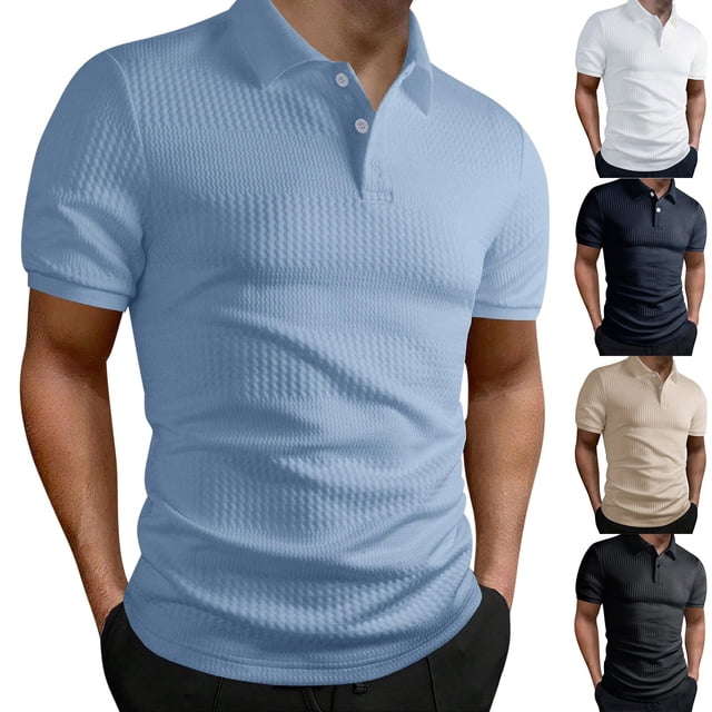 HVOBTTY Mens Summer Soft Versatile Pullover Casual Fashion Comfortable Solid Color Collared Short Sleeve Loose Breathable Daily Base Layer Shirts Black, XXL