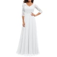 thumbnail image 2 of Meichang Robes en Mousseline pour Femmes Tendance Dentelle Manches 3/4 Robe à Col en V Tunique Vintage Florale Évasée Swing Robe d'Été Décontractée Couleur Unie Soirée Fête Robes d'Été, 2 of 8