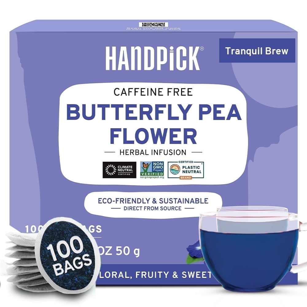 HANDPICK Butterfly Pea Flower Tea (100 Count)  | Natural Blue | Caffeine Free, Non-GMO