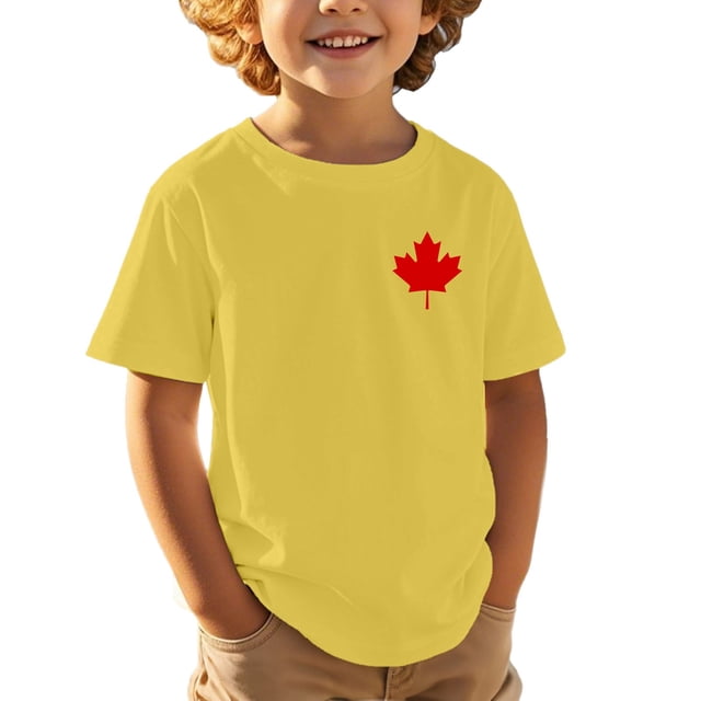 T-shirt Garçon Fierté du Canada Drapeau Feuille d'Érable Canadienne Col Rond Manches Courtes Blouse Garçon Fête Nationale Imprimé Drapeau Décontracté Garçon Fête du Canada T-Shirt à Imprimé Graphique
