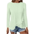 thumbnail image 4 of Plebaso Blouses à Manches Longues pour Femmes, Col Rond, Ourlet Irrégulier, Chemises de Printemps, 4 of 7
