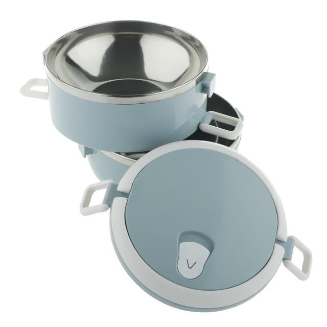 GUOOL 2 Tier Stainless Steel Food Container Insulated Storage Tray, 3 Color Selection Blue01