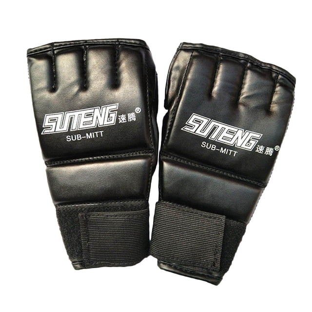 facefd MMA Half Finger Boxing Fight Gloves Mitt Training Gloves for Adults Black 2