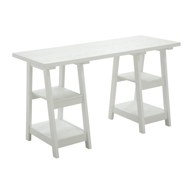 Convenience Concepts Designs2Go Double Trestle Desk in White Wood Finish