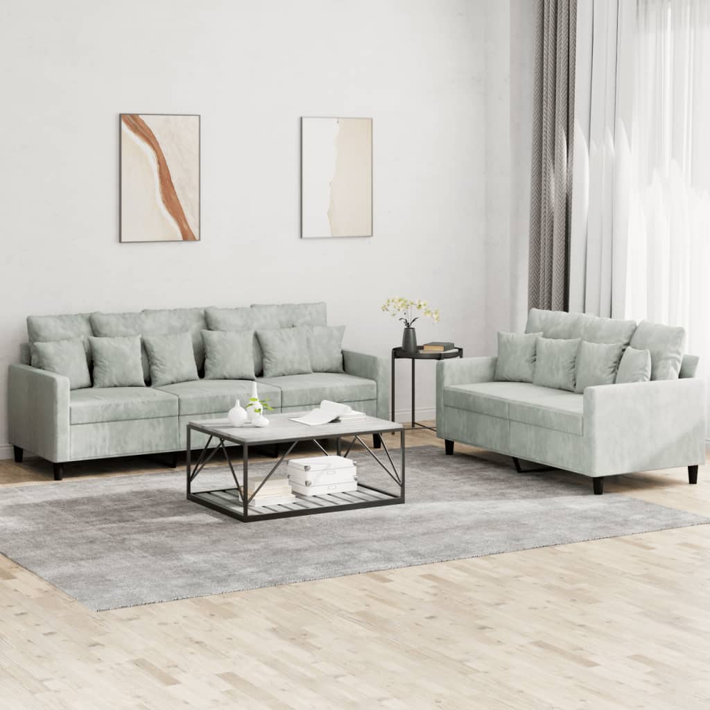 vidaXL 2 Piece Sofa Set with Cushions Light Grey Velvet