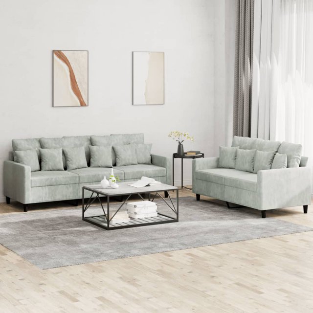 vidaXL 2 Piece Sofa Set with Cushions Light Grey Velvet