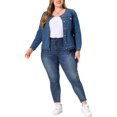thumbnail image 2 of GRACE & GRANDEUR Veste en Jean pour Femme Grande Taille à Manches Longues Sans Col Veste en Denim, 2 of 8