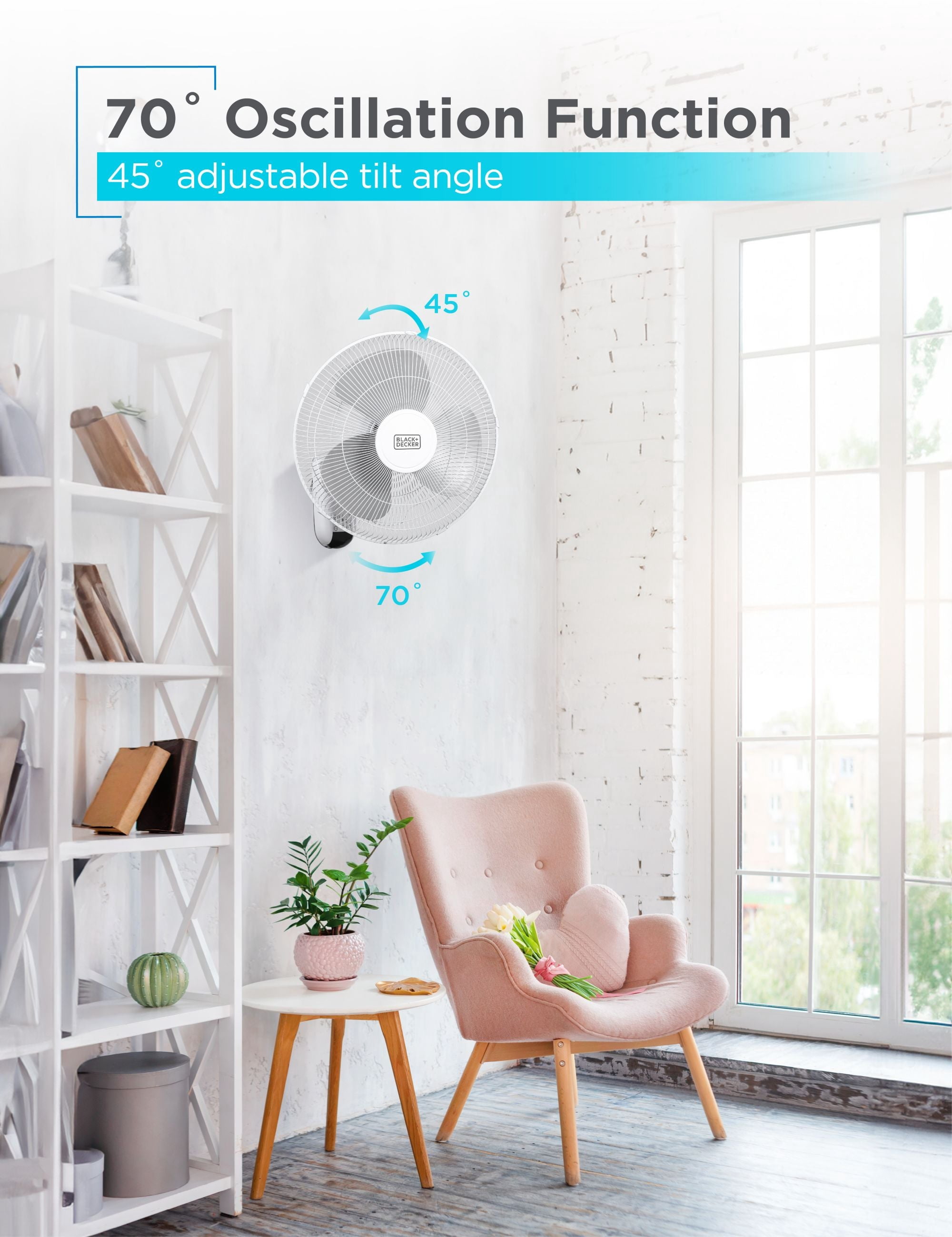 Ventilateur mural BLACK+DECKER 16 po avec télécommande, ventilateur oscillant à 3 vitesses et minuterie d'arrêt automatique