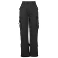 thumbnail image 4 of Jsaierl Womens Cargo Pants Elastic Waisted Button Straight Wide Leg Pants Solid Color Lightweight Running Trousers with Flap Pockets, 4 of 6