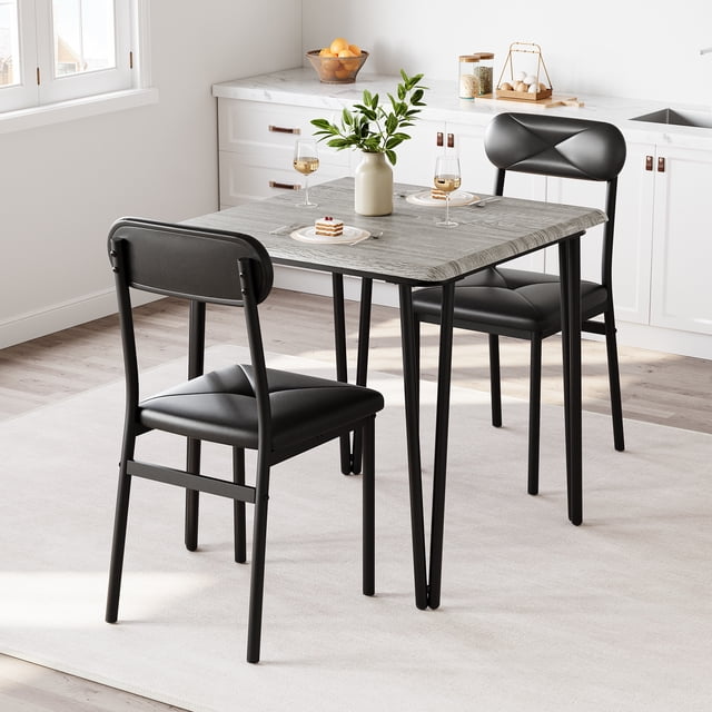 PIONEERWORKS 2025 New Dining Table Set for 2, 3 Piece Kitchen Table with 2 Upholstered Chairs for Kitchen Room and Small Spaces