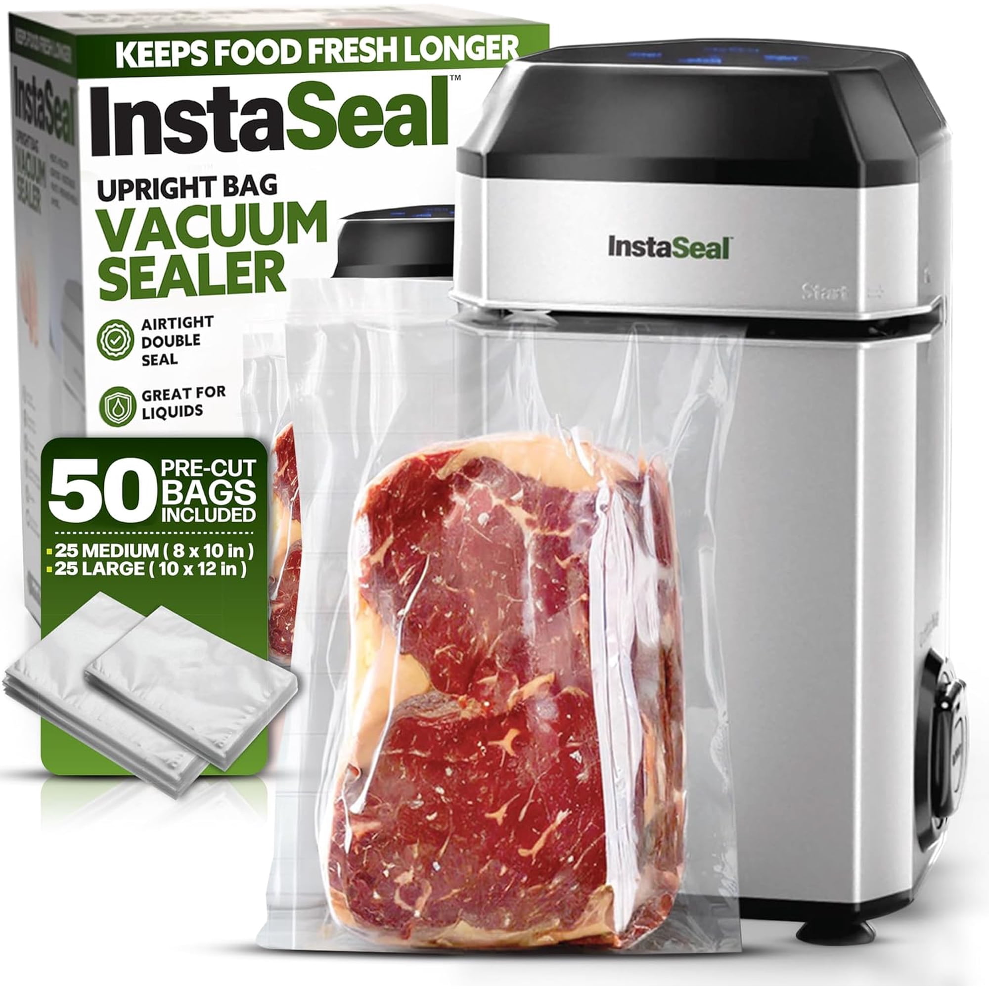 InstaSeal Upright Food Vacuum Sealer Machine with 50 Food Safe