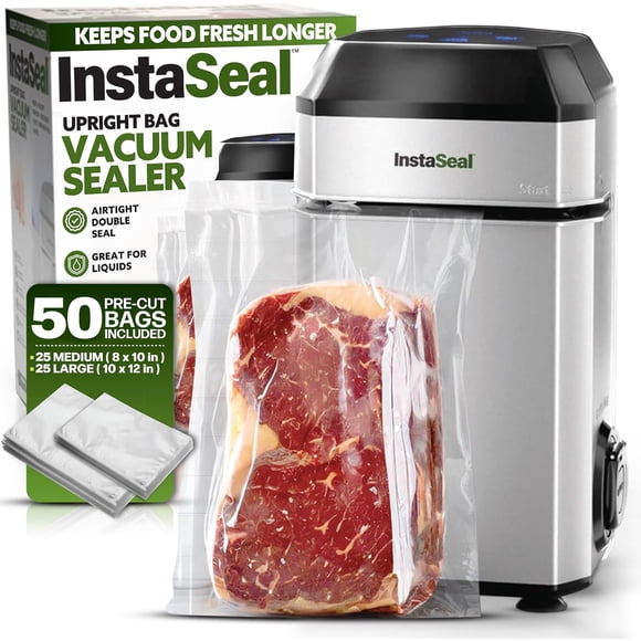 InstaSeal Upright Food Vacuum Sealer Machine with 50 Food Safe Storage Bags Allows to Vacuum Seal Liquids As Seen on TV