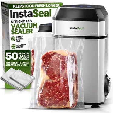 InstaSeal Upright Food Vacuum Sealer Machine with 50 Food Safe Storage Bags Allows to Vacuum Seal Liquids As Seen on TV