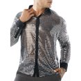 thumbnail image 3 of Faithtur New Fashion Men Spring Autumn Sequins Shirt Long Sleeve Turn Down Collar Button Dot Shirts, 3 of 5
