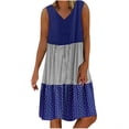 thumbnail image 2 of Weiqiqre Robes Mini Décontractées pour Femmes Grande Taille, Mode Femmes Décontractée Ample à Rayures et Pois Patchwork Col en V Sans Manches à Volants Ourlet à Étages Robe de Plage Soleil, 2 of 7