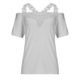 thumbnail image 4 of Dealovy Hauts Grande Taille pour Femmes Épaules Dénudées Col Rond Tunique Manches Courtes Blouses Décontractées Unies, 4 of 7