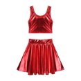 thumbnail image 3 of YONGHS Women's Alien Set Cheer Leader Outfit Metallic Crop Tank Top with Ruffle Skirt Hair Hoop Red M, 3 of 7