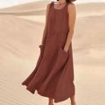 thumbnail image 1 of EQWLJWE Économies d'Été! Robes d'Été pour Femmes 2024 Décontractées Tendance, Robes pour Femmes Grande Taille en Liquidation Évasées, Robe Longue Sans Manches en Coton et Lin à Col Rond de Couleur Unie avec Poche, 1 of 5