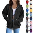 thumbnail image 2 of Womens Zip Up Hoodie Classic Full Zip Hoodie Breathable Cotton Blend Relaxed Fit Solid Color Hooded Sweatshirt with Front Pockets Womens Sweater BU1 M, 2 of 5