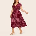 thumbnail image 2 of Fridja Womens Casual Plus Size V-neck Sans Manches Imprimé à Pois Robe de Ceinture Boutonnée, 2 of 9
