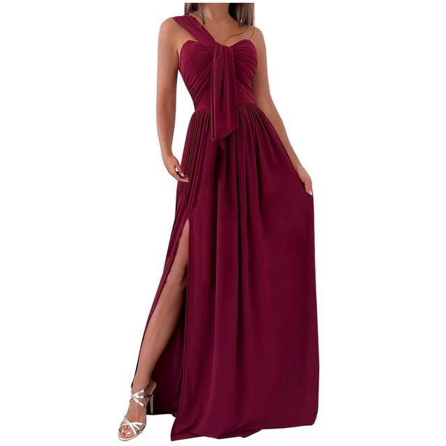 VEKDONE Liquidation 2025 Robe Élégante pour Femme Invitée de Mariage à une Épaule Soirée Formelle Cocktail Longue Maxi Robes, Robes Hawaïennes pour Femmes