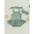 thumbnail image 4 of Faithtur Bébé Filles Robe d'Été Romper Tutu Sans Manches de Couleur Unie Ensembles de Jeux et Bandeau, 4 of 8