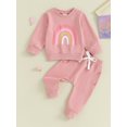 thumbnail image 2 of Faithtur 2PCS Baby Girls Fall Outfits Long Sleeve Rainbow Print Sweatshirt + Pants Set Toddler Clothes, 2 of 9