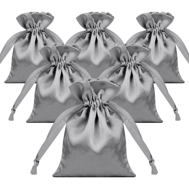 TOPTIE 50 PCS Gray Satin Gift Bags 2.8x3.6 Inches, Jewelry Bags with Drawstrings, Party Favors