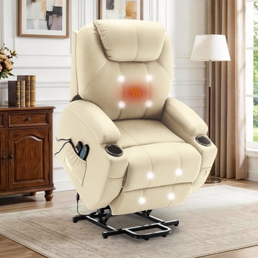 Korser Fauteuil Inclinable Releveur pour Aînés avec Massage et Chaleur en Cuir PU pour Salon, Beige