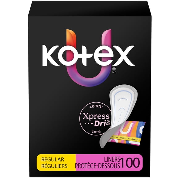 Protège-dessous pour le quotidien emballés Kotex, absorption légère, protection régulière, 100 unités