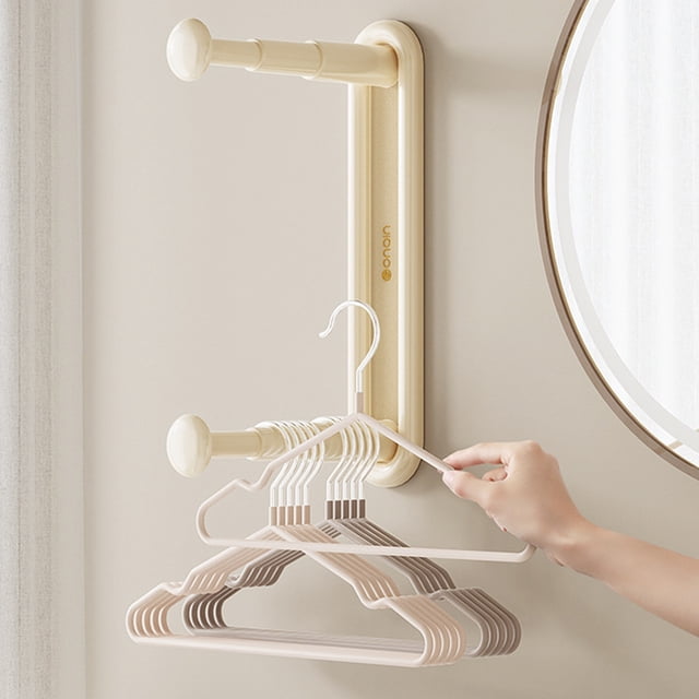 Meitianfacai Clothes Hanger Storage, Retractable Space Saving Punch Free Clothes Hanger Storage Organizer, Wall Mount Clothes Rack Organizer for Home School Use,12.2x7.48x2.36in