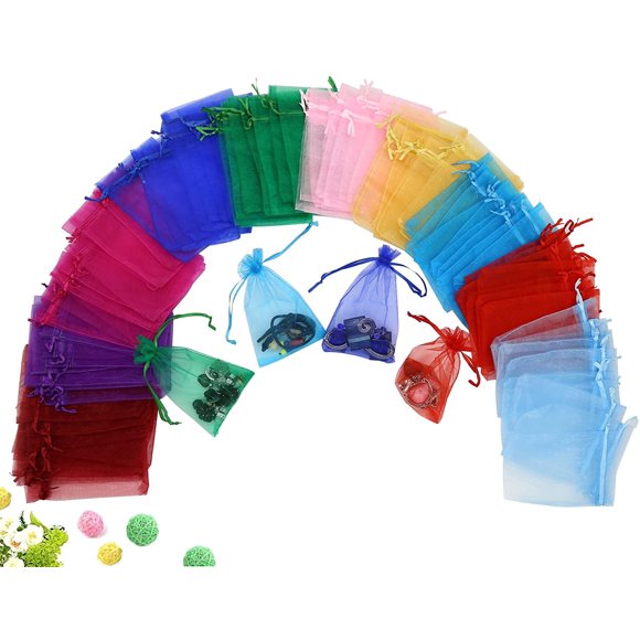 100PCS Organza Bags 4X6 Gift Bags with Drawstring Jewelry Pouches for Wedding Party Baby Shower(Mix)