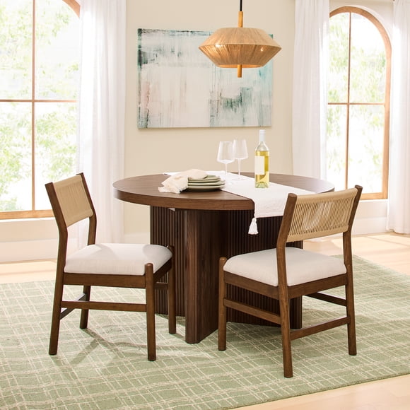Better Homes & Gardens Lillian Fluted Dining Chairs 2 pack, Walnut finish and Cream