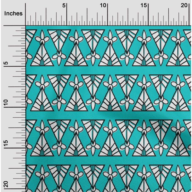 oneOone Cotton Poplin Fabric Floral & Triangle Block Printed Fabric 1 Yard 42 Inch Wide