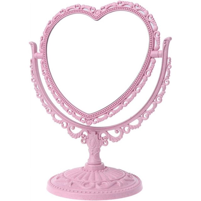 ORUYROP 2Sides Heart-shaped Makeup Mirror 360 Rotatabling Stand Table Cosmetic Mirror Dresser (Pink)