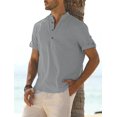 thumbnail image 4 of Chemises Homme en Lin à Manches Courtes Boutonnée Coton Chemise Henley Été Plage Tops Regular Fit, 4 of 5