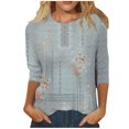 thumbnail image 1 of fartey T-Shirt Tunique à Manches 3/4 pour Femme Grande Taille, Tendance, à Imprimé Floral, Chandail à Enfiler, Hauts Décontractés à Col Rond, T-Shirts Doux et Confortables, Blouses de Plage Mode, Haut, P-4TG, 1 of 5